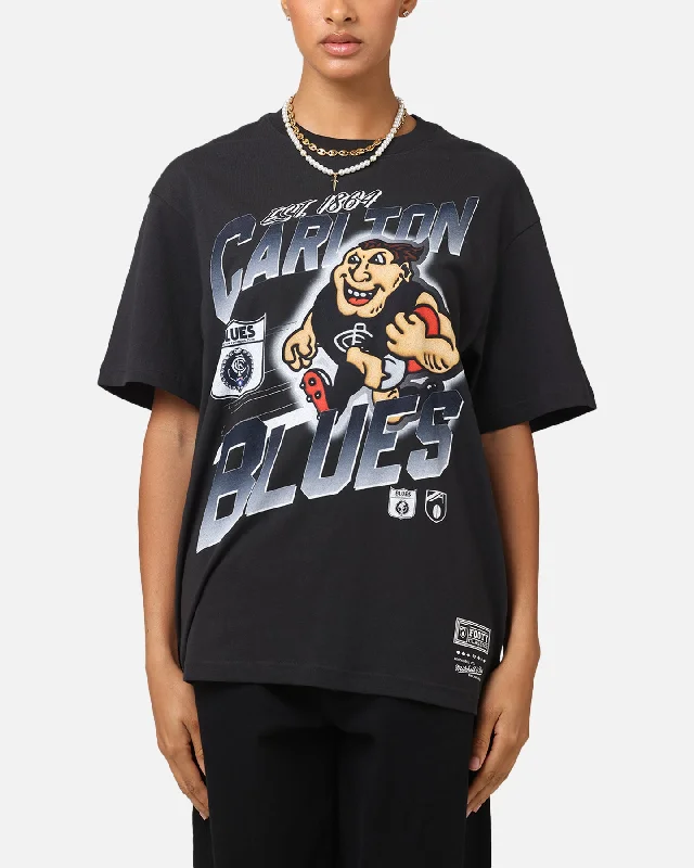 Mitchell & Ness Carlton Blues Mascot Character T-Shirt Faded Black Nylon Fabric Polyester Fabric Spandex Fabric