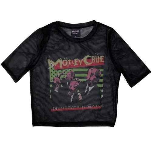 Motley Crue Womens/Ladies Generation Swine Mesh Crop Top Front Pockets Side Pockets Patch Pockets