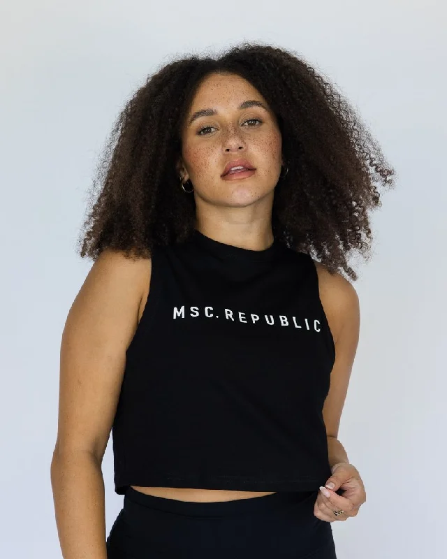 Muscle Republic | Dynamic Crop Top - Black Houndstooth Herringbone Solid