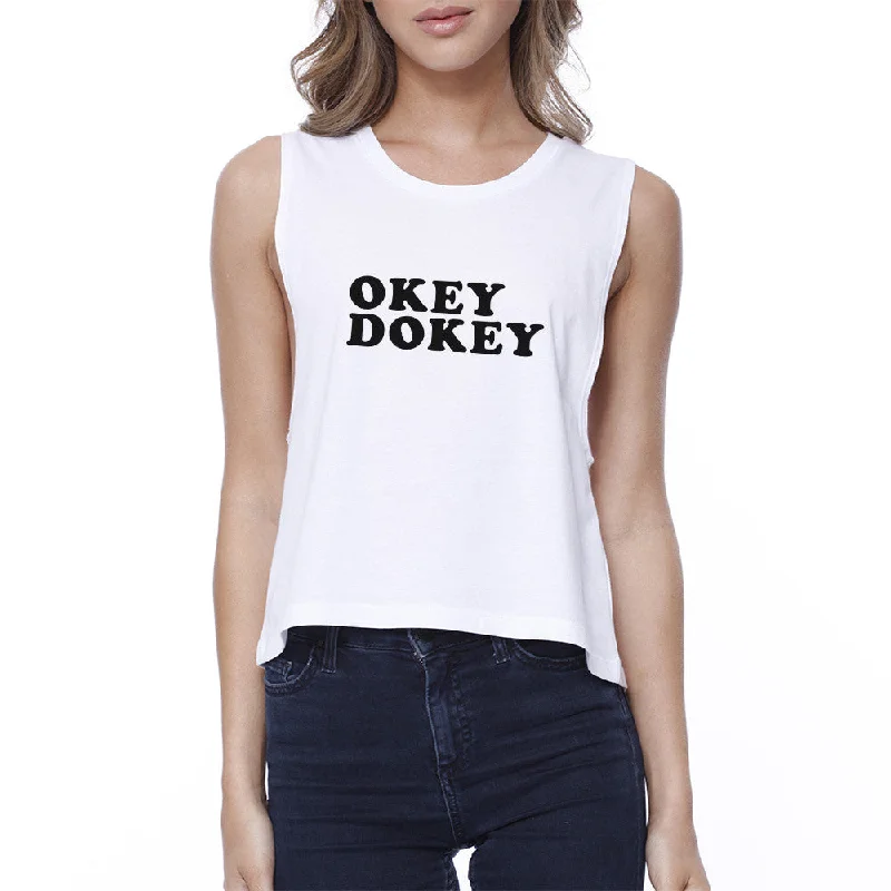 Okey Dokey Women's White Crop Top Unique Design Cute Gift Ideas Anti-Pilling Machine Wash Handmade