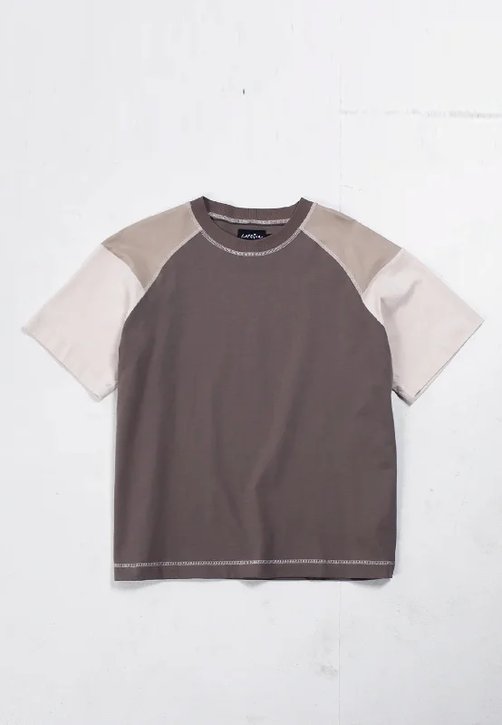 Repair Panelled T-shirt - Brown Anti-Pilling Machine Wash Handmade