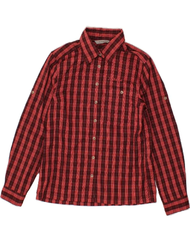 SCHOFFEL Womens Shirt EU 38 Medium Red Check Chenille Brocade Lace