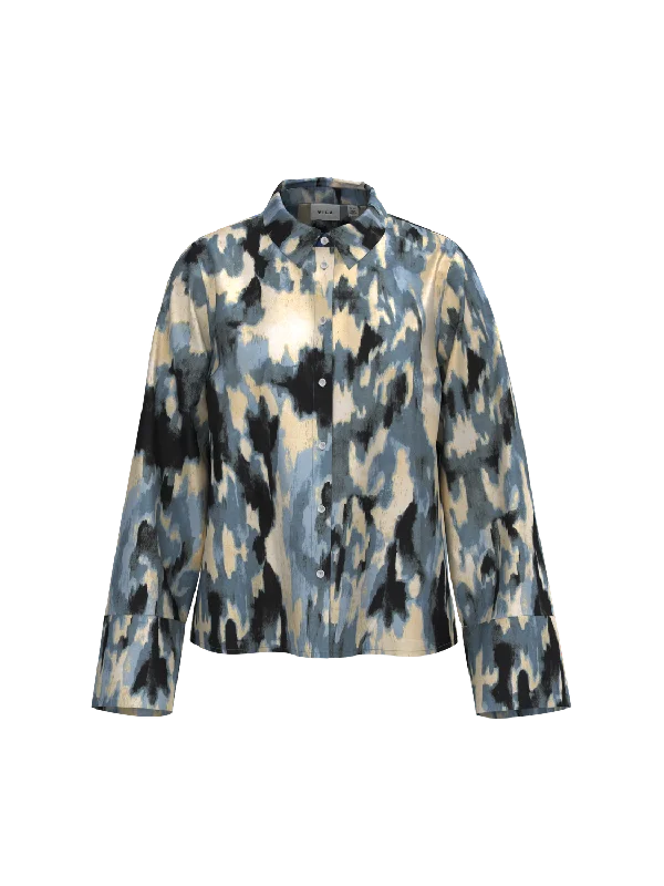 VIAGNES Shirt - Feather Gray Solid Print Embellished