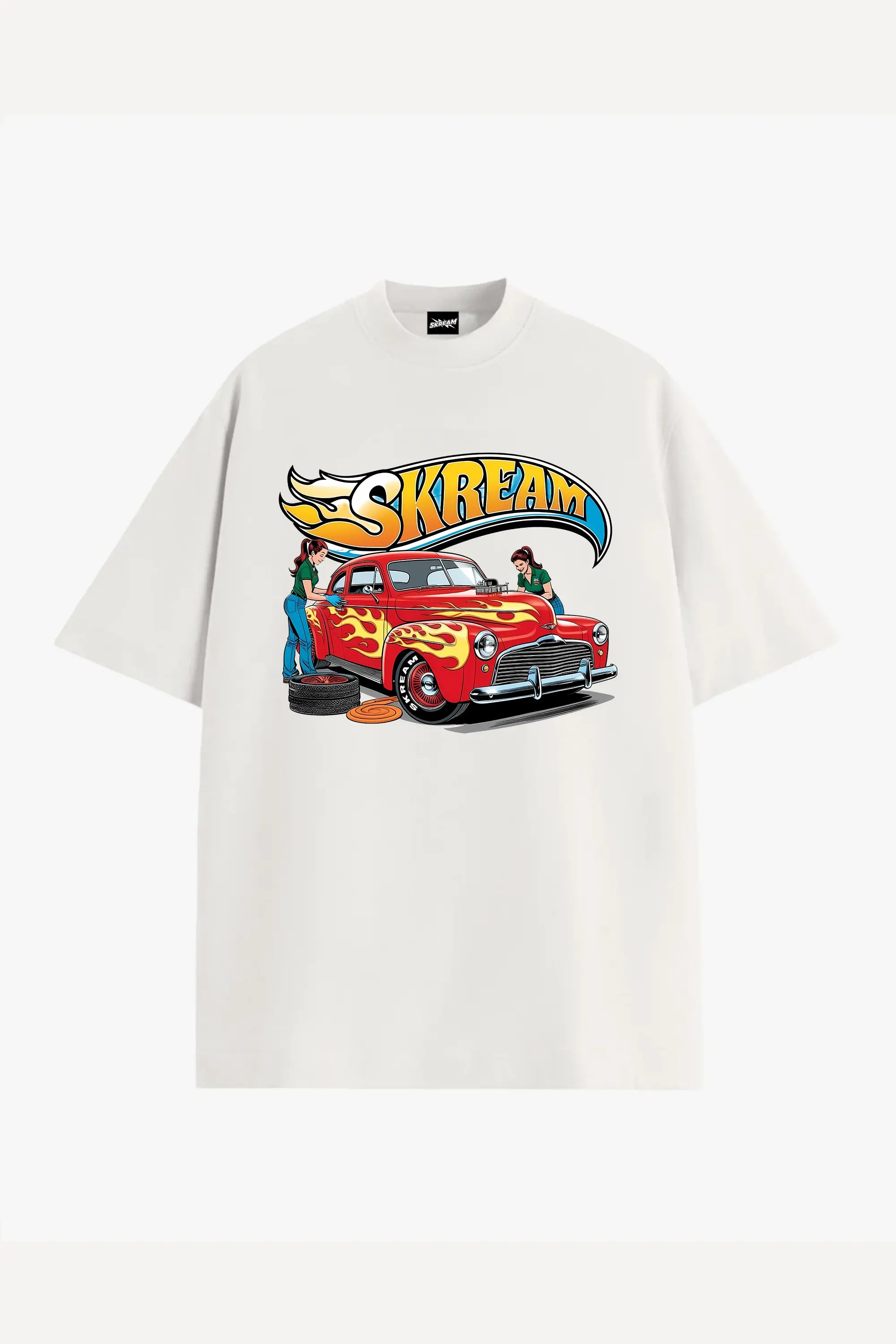 Skream Vintage Fiery Racer Oversized Tee Print Jacquard Patchwork