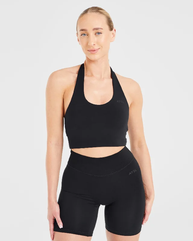 Staple Halterneck Crop Top - Black Print Jacquard Patchwork