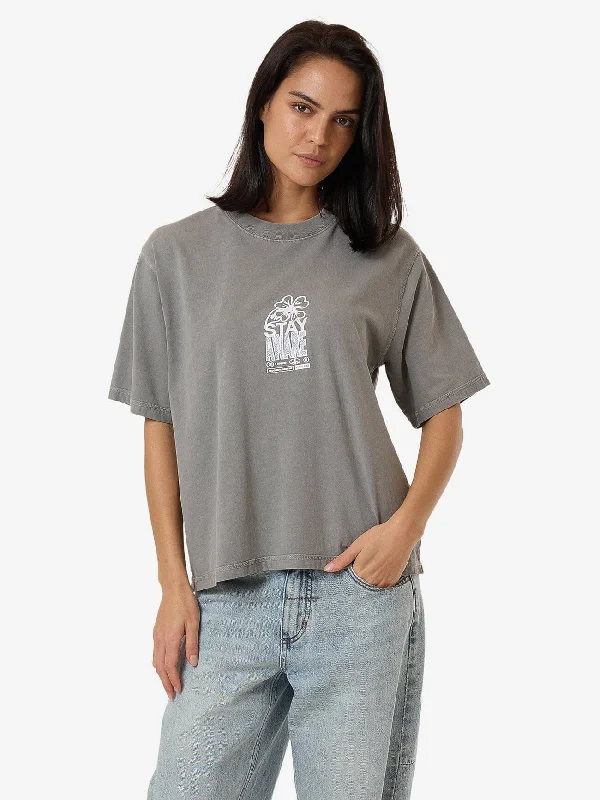 Stay Aware Square Tee - Washed Grey Zippered Front Buttoned Front Snap Front