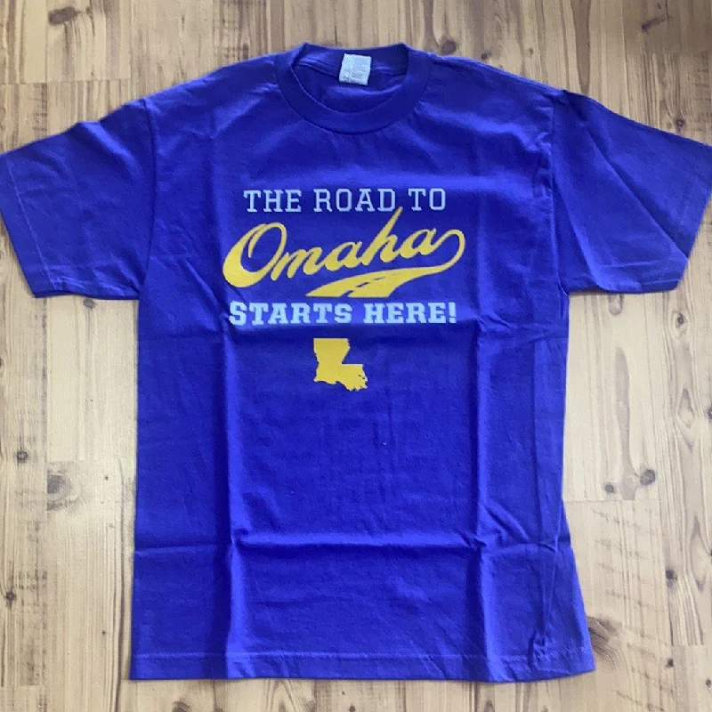 LSU Road to Omaha Shirt Denim Fabric Leather Fabric Suede Fabric