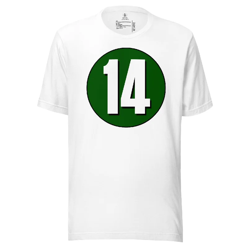 Unisex t-shirt: White on Hunter Green 14 V-Neck T-Shirt Long Sleeve Cotton