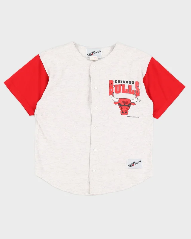 Vintage 1993 Chicago Bulls Button Up T Shirt - L Wool Fabric Cashmere Fabric Tweed Fabric