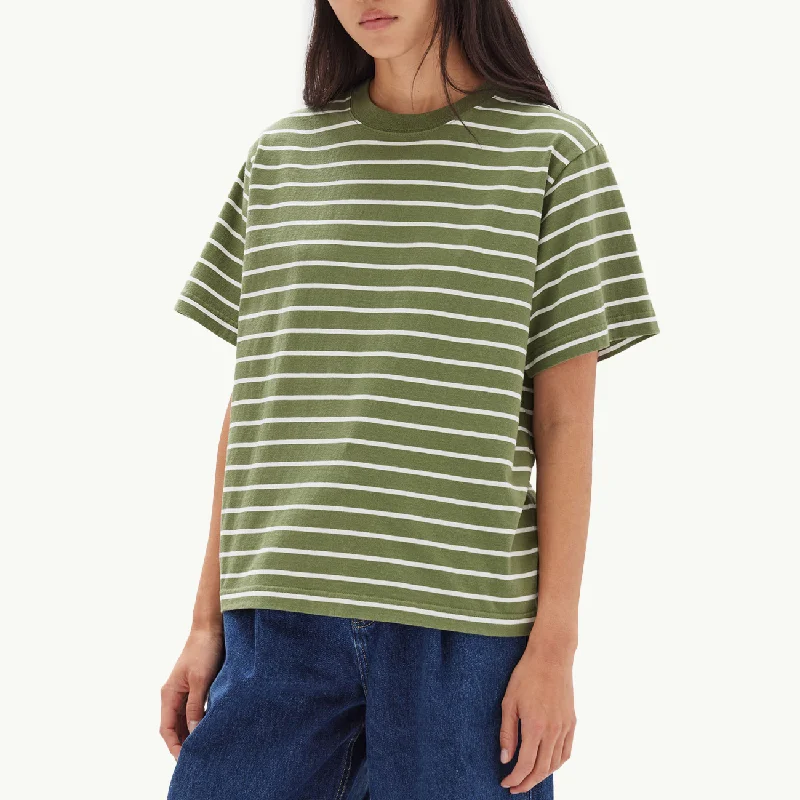 Cohen Stripe Short Sleeve Tee - Pandan/Antique White Fashionable Trendy Casual