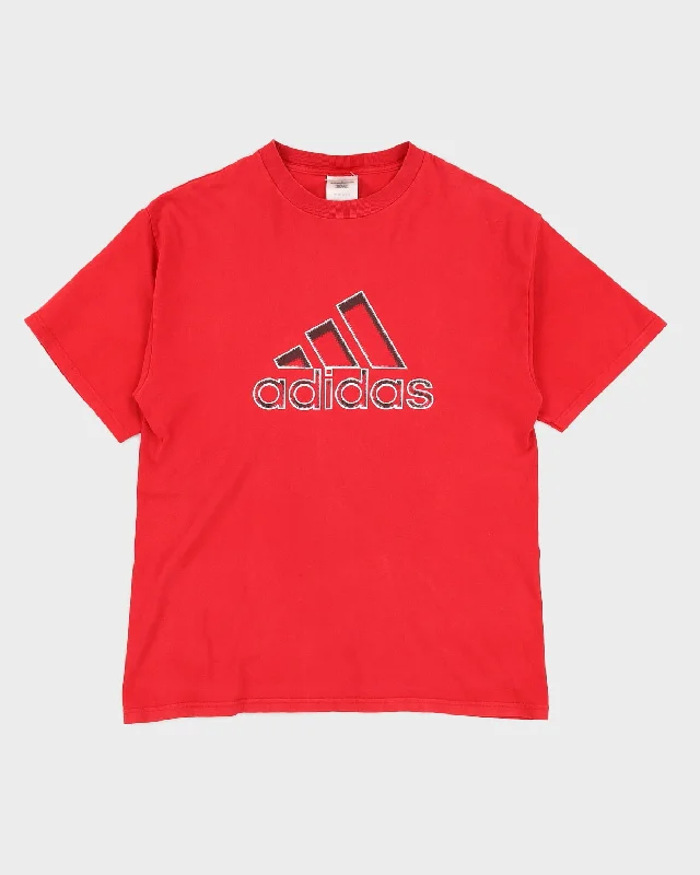 00s Adidas Red Logo T-Shirt - L Elasticated Padded Insulated