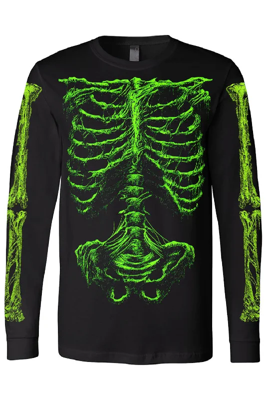 Zombie Rot Skeleton T-shirt [Monster Green] Zippered Front Buttoned Front Snap Front