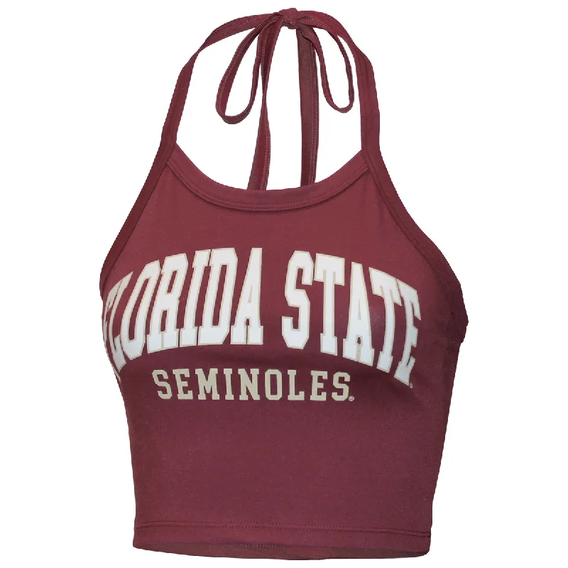 ZooZatz Women's Florida State Seminoles Halter Crop Top - Garnet Summer Crop Top Casual Short Sleeve