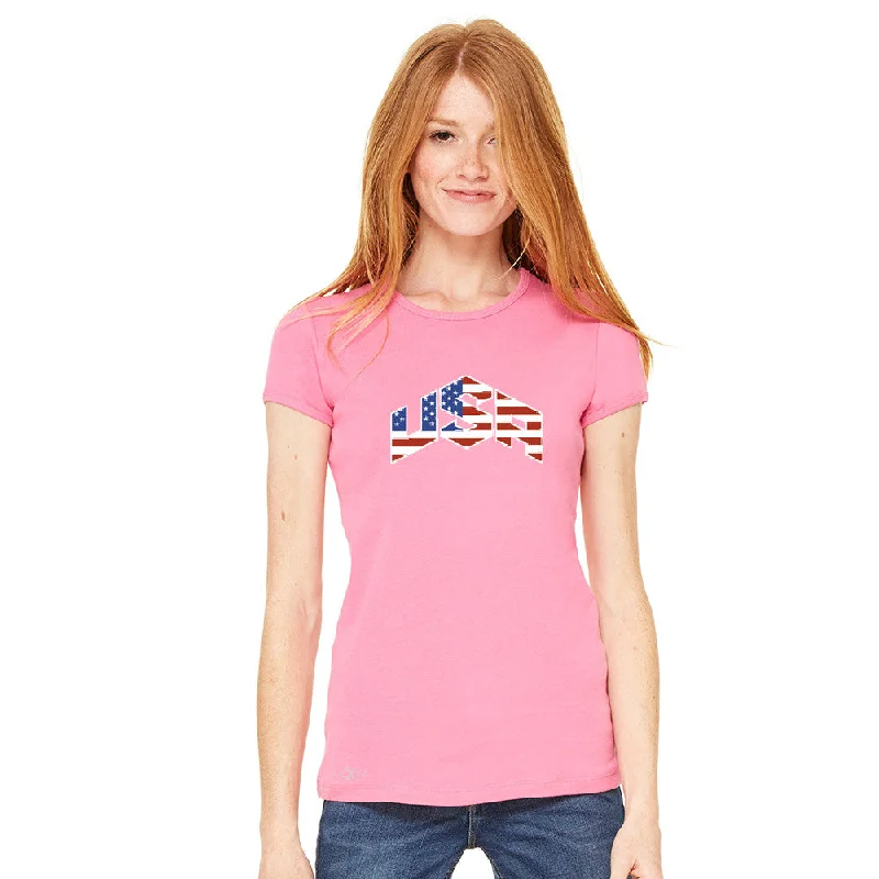 Zexpa Apparel™ USA Basketball Team Logo Olympics Women's T-shirt Patriotic Tee Wool Fabric Cashmere Fabric Tweed Fabric