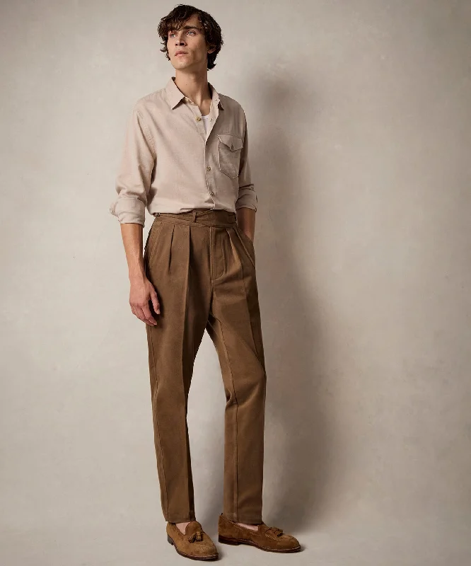 Italian Brushed Cotton Gurkha Trouser in Light Brown Trousers luxurious premium