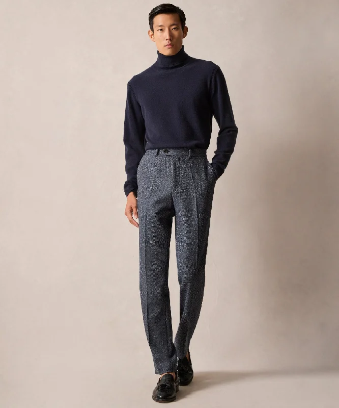 Italian Donegal Sutton Trouser in Steel Blue Herringbone Trousers Cargo Utility