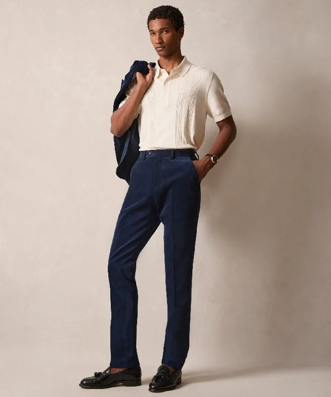 Italian Corduroy Sutton Trouser in Navy Chinos Cotton Straight Leg