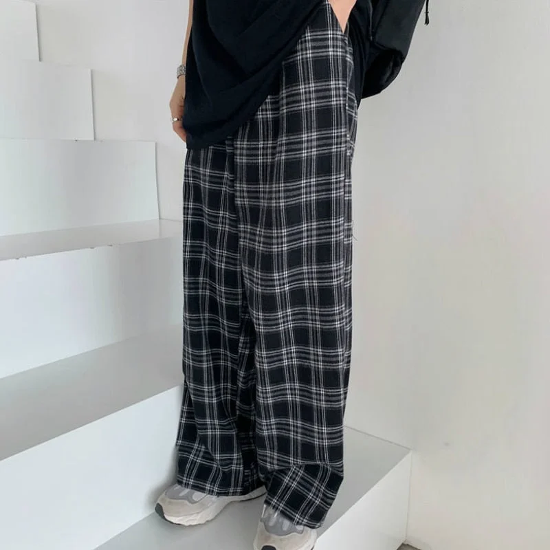 Plaid Pants Women Casual Chic Oversize 3XL Loose Wide Leg Trousers Ins Retro Teens Harajuku Hip-hop All-match Unisex Streetwear Trousers Sale Discount