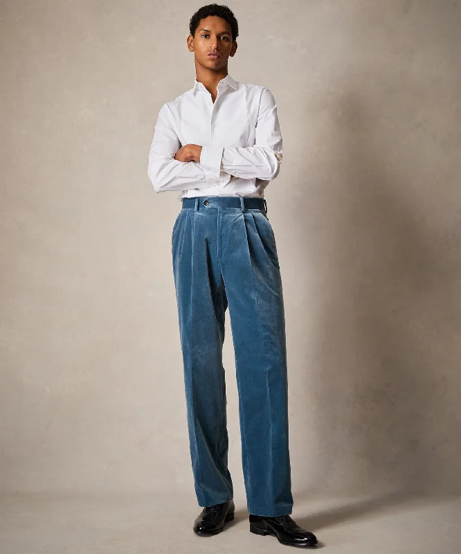 Italian Relaxed Velvet Tuxedo Trouser in Turquoise Trousers Bootcut Casual