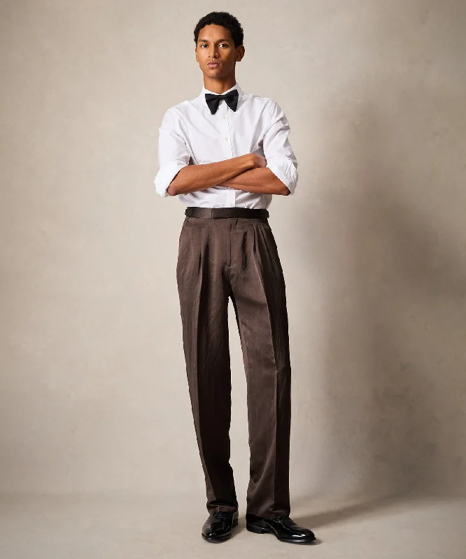 Italian Relaxed Tuxedo Trouser in Brown Trousers High Rise Slim Fit