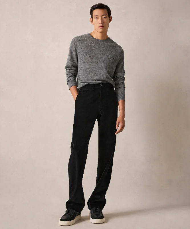 Italian Relaxed Velvet Trouser in Black Trousers Tapered Slim Fit