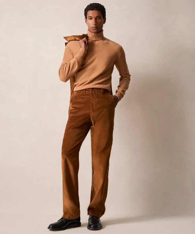 Italian Relaxed Velvet Trouser in Caramel Trousers Culottes Wide Leg