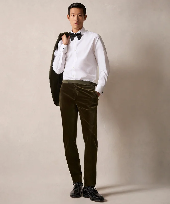 Italian Velvet Tuxedo Trouser in Olive Trousers Pleated Formal