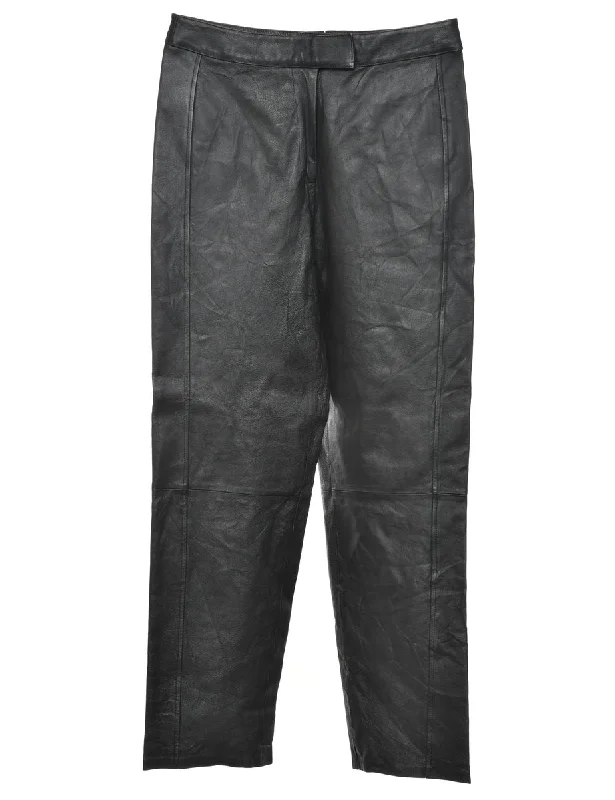 100% Leather Black Classic Trousers - W30 L31 Trousers Travel Practical