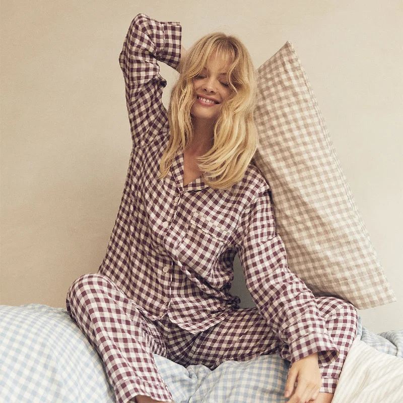 Berry Gingham Pyjama Trouser Set Trousers Seasonal Trendy