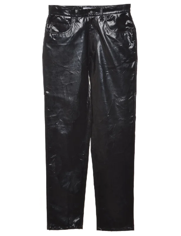 Black PVC Armani Exchange Tapered Trousers - W31 L32 Wide Leg Loose Fit Mid Waist