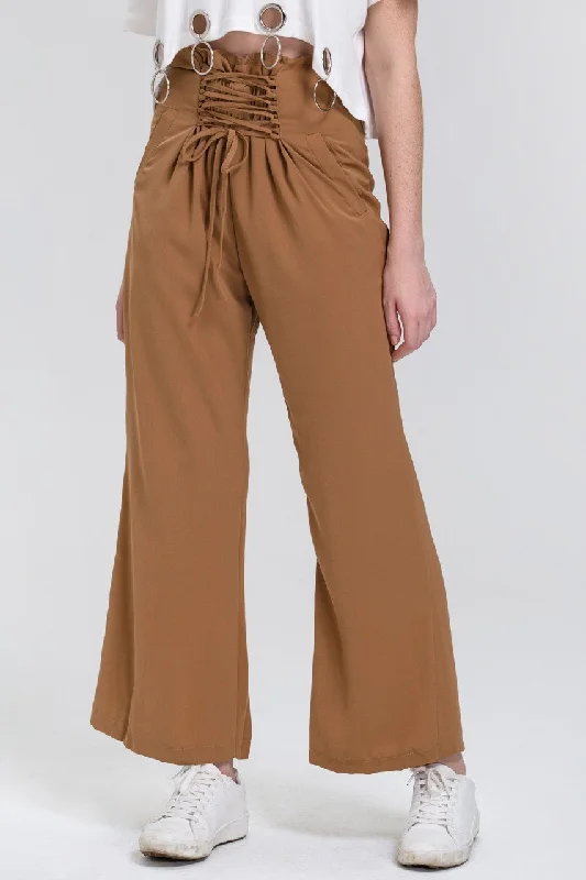 Camel Corset Waist Palazzo Trousers Trousers Custom Made