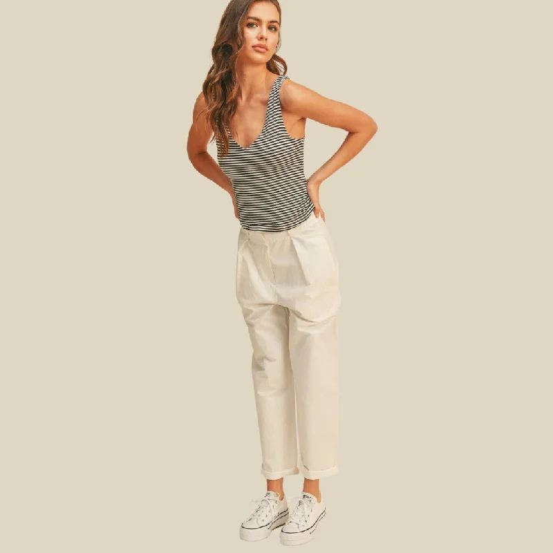 Cotton Highwaisted Trousers (White) Trousers Fall Fleece