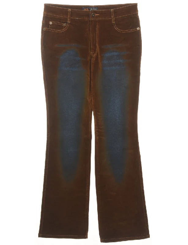 Dark Brown & Blue Distressed Trousers - W29 L31 Trousers Velvet Soft