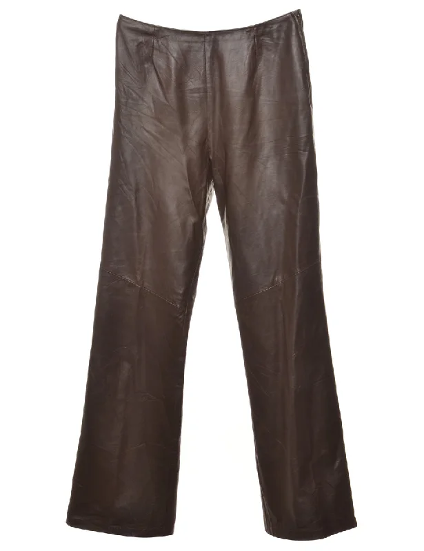 Dark Brown Leather Trousers - W30 L33 Skinny Trousers Denim Stretchy