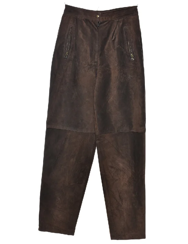 Dark Brown Suede Tapered Trousers - W25 L29 Trousers versatile functional