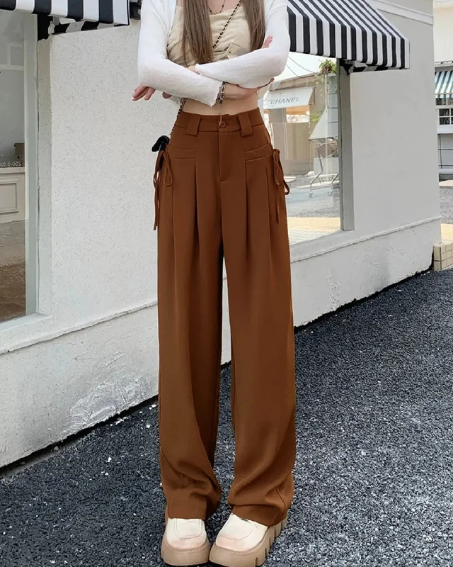 DRAWSTRING ACCENT PLEATED TROUSERS Trousers Low Rise Relaxed