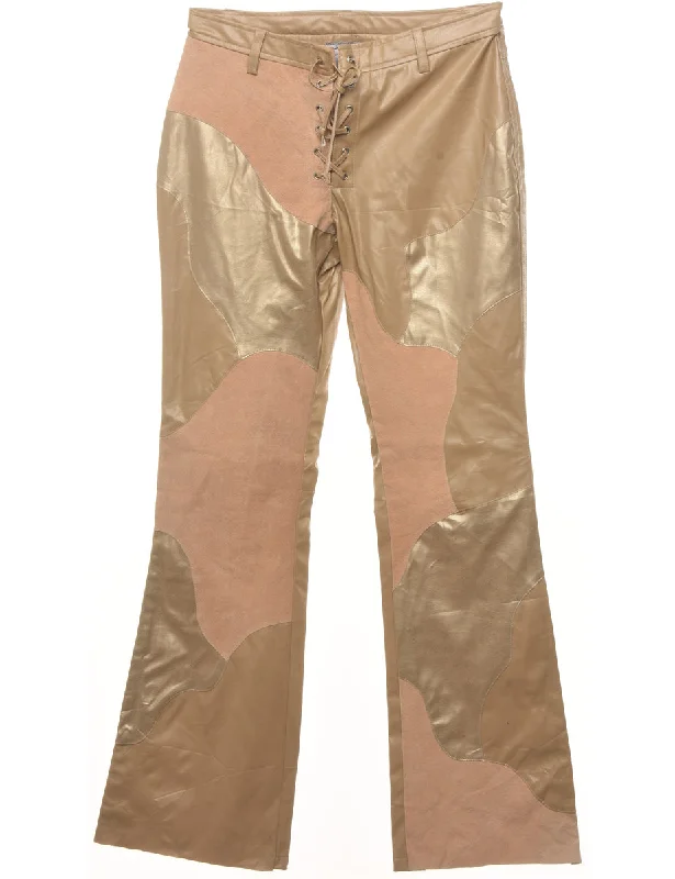 Flared Leg Faux Leather Abstract Trousers - W27 L31 Trousers Chinos Classic