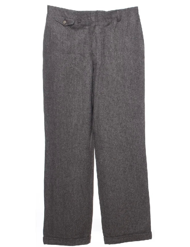 Herringbone Tweed Trousers - W31 L31 Trousers Formal Black