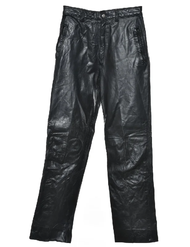 High Waist Black Leather Trousers - W24 L29 Trousers stylish modern