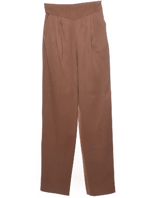 High Waist Light Brown Trousers - W27 L35 Trousers Essential Wardrobe