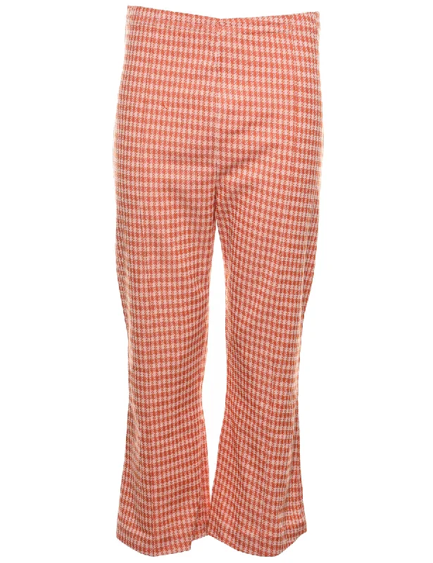 Houndstooth Design White & Orange 1970s Trousers - W27 L26 Trousers chic elegant