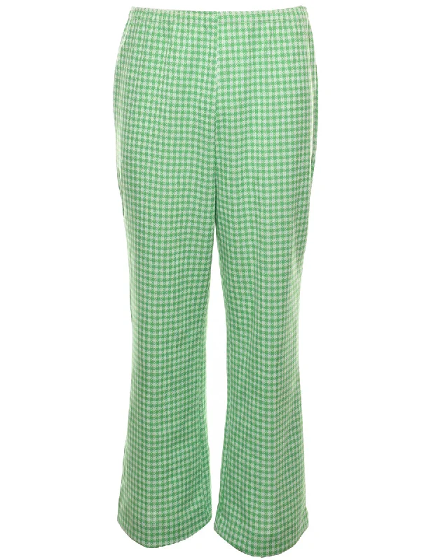 Houndstooth Light Green & Off-White Flared Trousers - W30 L28 Trousers stylish modern