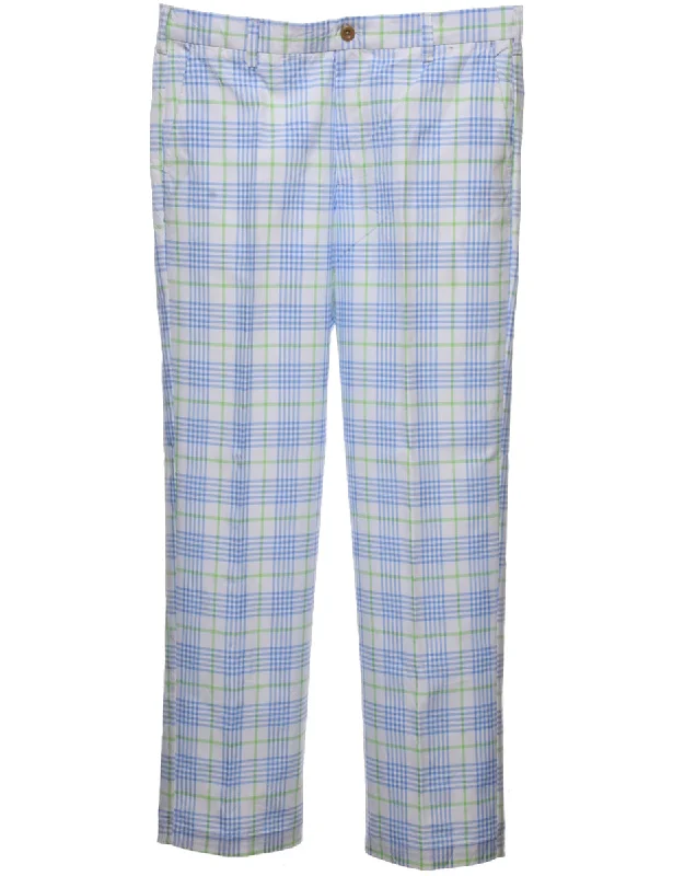 Izod Checked Pattern Light Green & Blue Trousers - W34 L32 Trousers fashionable chic