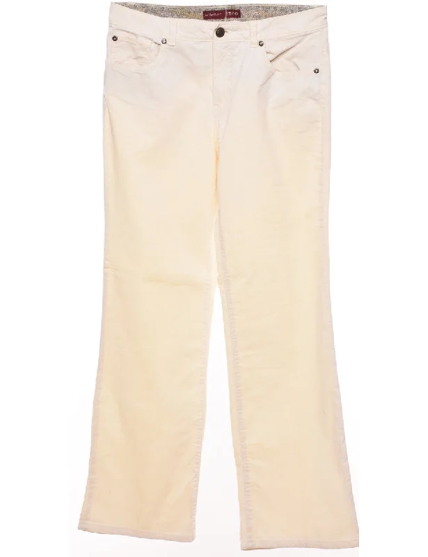 Izod Off-White Corduroy Trousers - W32 L31 Trousers Elastic Waist Soft