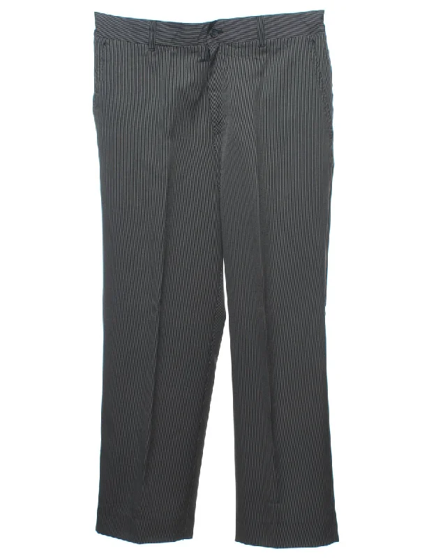 Izod Pinstriped Black Suit Trousers - W34 L30 Trousers Pleated Formal