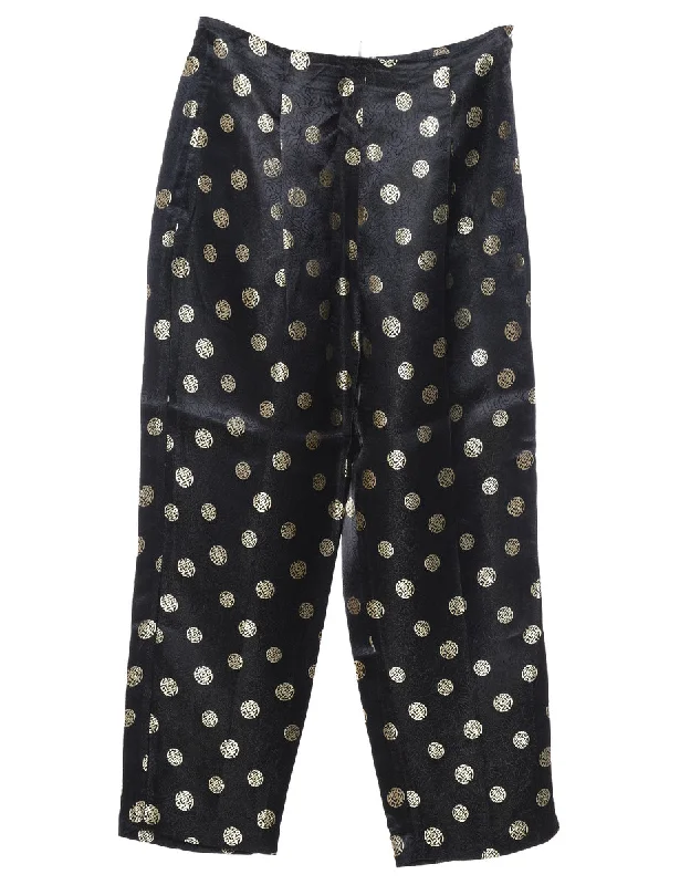 Jacquard Pattern Black Trousers - W28 L27 Trousers Harem Relaxed Fit