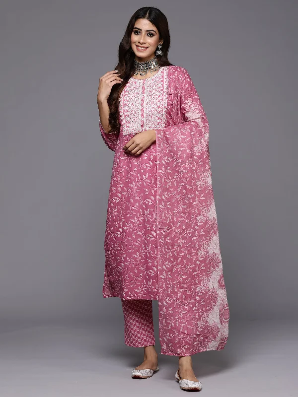 Women Lavender Embroidered Straight Kurta Trousers With Dupatta Set Trousers Recommended Stylist