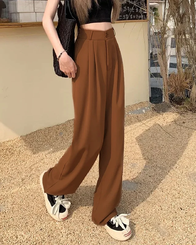 KNIFE PLEATS KOREAN TROUSERS Cropped Trousers Casual Linen