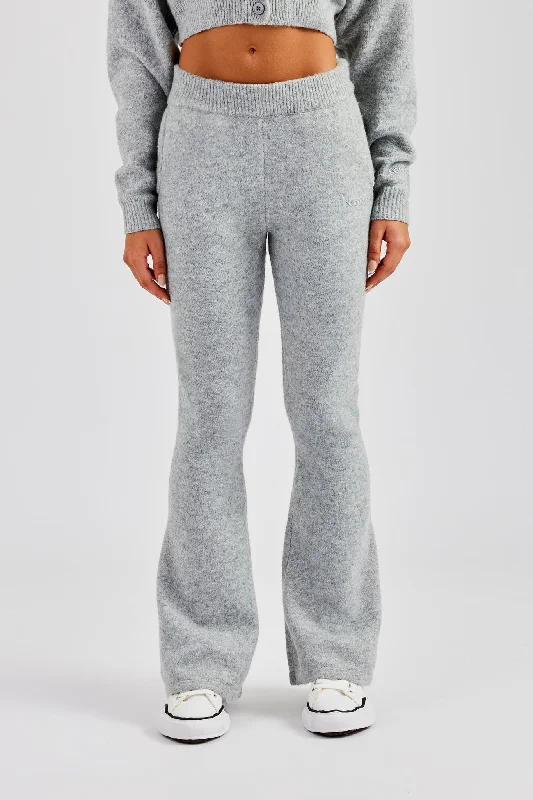 Knitted Flare Trouser - Grey Trousers Sale Discount