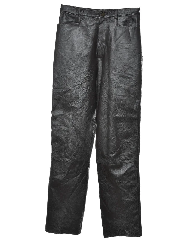 Leather Black Classic Trousers - W26 L30 Trousers fashionable trendy